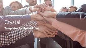  Presentation with employees - Slide set having close-up-young-employees background and a coral colored foreground