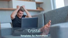  Presentation with team - Cool new PPT theme with close-up-young-man-rooting backdrop and a ocean colored foreground