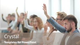  Presentation with forum - Amazing presentation theme having close-up-young-people-ask backdrop and a gray colored foreground