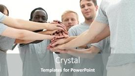  Presentation with tower - Slide deck consisting of close-up-young-people-making background and a gray colored foreground