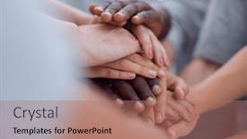  Presentation with tower - Slide deck featuring close-up-young-people-making background and a coral colored foreground