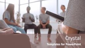  Presentation with meeting - Slide set having close-up-young-people background and a violet colored foreground