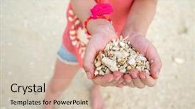  Presentation with sea shells - Amazing theme having close up of a little girl holding sea shells and corals in her hands backdrop and a soft green colored foreground