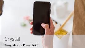  Presentation with food delivery - Presentation consisting of close upf man using smartphone to orden take away asian food from delivery background and a white colored foreground