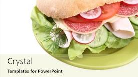  Presentation with white cheese - Colorful slide deck enhanced with close-ups-of-delicious-sandwich backdrop and a yellow colored foreground