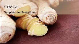  Presentation with root - Slides enhanced with close-ups of fresh ginger root - spices background and a lemonade colored foreground