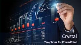  Presentation with market - Beautiful PPT theme featuring close view of businessman drawing on screen market infographs backdrop and a navy blue colored foreground