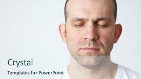  Presentation with bald - Slides having closed - portrait of positive bald-headed smiling background and a sky blue colored foreground