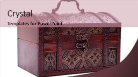  Presentation with treasure chest - Amazing slide deck having closed and locked treasure chest backdrop and a coral colored foreground