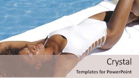  Presentation with swimming beautiful girl swims underwater - Amazing slides having closed and relaxing while bathing backdrop and a mint green colored foreground