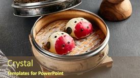  Presentation with bao bun - Presentation theme enhanced with closed-bao-bun-with-beef background and a tawny brown colored foreground