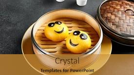  Presentation with bao bun - Presentation design enhanced with closed-bao-bun-with-mango background and a gold colored foreground