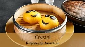  Presentation with bao bun - Amazing PPT theme having closed-bao-bun-with-mango backdrop and a gold colored foreground