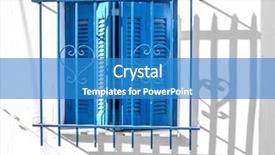  Presentation with greece blue - Presentation theme featuring closed blue wooden window shutters background and a teal colored foreground