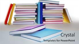  Presentation with photograph - Cool new slides with closed books with blank cover backdrop and a light blue colored foreground