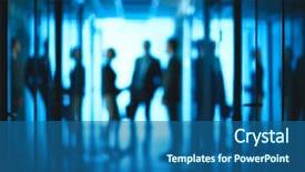  Presentation with office workers - PPT theme enhanced with closed door - silhouettes of co-workers interacting background and a  colored foreground