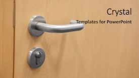  Presentation with doorknob - Presentation design having closed door with doorknob background and a coral colored foreground