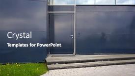  Presentation with facade - Presentation theme featuring closed-entrance-door-on-facade background and a ocean colored foreground