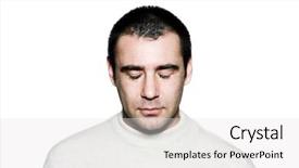  Presentation with helping man mouintain - Colorful PPT layouts enhanced with handsome expressive man meditating backdrop and a white colored foreground