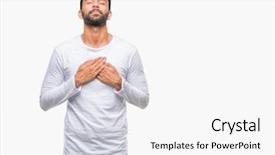  Presentation with man head in hands - Colorful presentation design enhanced with gratefull - adult hispanic man over isolated backdrop and a white colored foreground