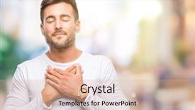  Presentation with chest - Cool new presentation design with gratefull - young handsome man over isolated backdrop and a lemonade colored foreground