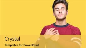  Presentation with man head in hands - PPT layouts enhanced with gratefull - young handsome man over isolated background and a  colored foreground