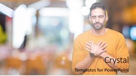  Presentation with man head in hands - PPT theme having gratefull - young handsome man over isolated background and a  colored foreground