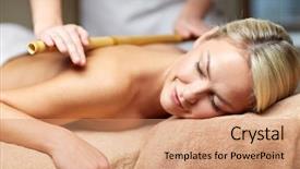  Presentation with young healthy people - Colorful PPT layouts enhanced with closed eyes and having bamboo backdrop and a coral colored foreground