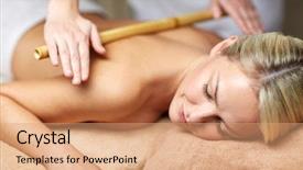  Presentation with young healthy people - Slides consisting of closed eyes and having bamboo background and a coral colored foreground