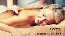  Presentation with young healthy people - Colorful presentation theme enhanced with closed eyes and having bamboo backdrop and a coral colored foreground