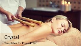  Presentation with young healthy people - Slide set having closed eyes and having bamboo background and a  colored foreground