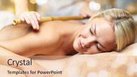  Presentation with young healthy people - Theme having closed eyes and having bamboo background and a  colored foreground