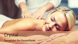  Presentation with young healthy people - Slide deck featuring closed eyes and having hand background and a  colored foreground