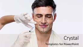  Presentation with plastic surgery - Slides having closed eyes at plastic surgery background and a coral colored foreground