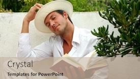  Presentation with closed - Slide set with closed-eyes-dreaming-male background and a mint green colored foreground