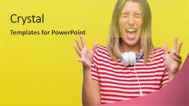  Presentation with music organ - Colorful presentation design enhanced with closed eyes screaming excited winner backdrop and a  colored foreground