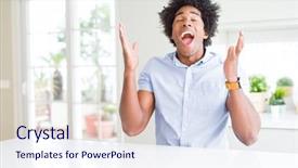  Presentation with african american business - Presentation design having closed eyes screaming excited winner background and a sky blue colored foreground