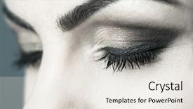 Presentation with blue eyes technology close up - PPT layouts having closed eyes smoky makeup closeup background and a  colored foreground