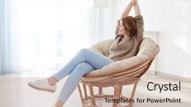  Presentation with happy holiday - Slide deck enhanced with closed holiday - happy young woman relaxing background and a coral colored foreground