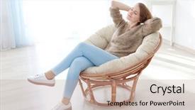  Presentation with relaxing - Amazing PPT theme having closed holiday - happy young woman relaxing backdrop and a mint green colored foreground