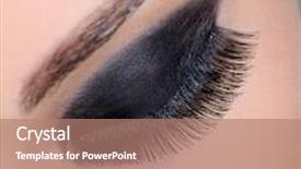  Presentation with eyelashes - Presentation theme consisting of closed human female eye with bright black eyeshadow and long false eyelashes background and a coral colored foreground