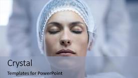  Presentation with female hospital patient - Presentation consisting of closed on bed at hospital background and a light blue colored foreground