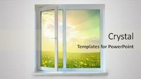  Presentation with window frame - Slides having closed plastic glass window frame background and a soft green colored foreground