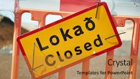  Presentation with natural disaster - Presentation design enhanced with closed road sifn in iceland background and a gold colored foreground