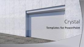  Presentation with closed - Audience pleasing slides consisting of closed-shutter-door-or-roller backdrop and a light gray colored foreground