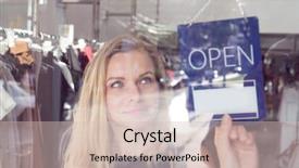  Presentation with clothes shop - Presentation theme enhanced with closed sign in clothes shop background and a soft green colored foreground