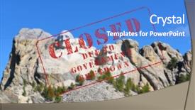  Presentation with mount rushmore - Amazing PPT theme having closed stamp over mount rushmore backdrop and a teal colored foreground