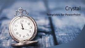  Presentation with vintage clock - Theme with closed to midnight on blue background and a seafoam green colored foreground