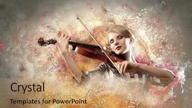  Presentation with big violin sympfonic studio - Amazing presentation having closedeye - image of gorgeous woman playing backdrop and a coral colored foreground