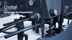  Presentation with printing press - Slide deck with rolled metal industeries - equipment for a press background and a tawny brown colored foreground